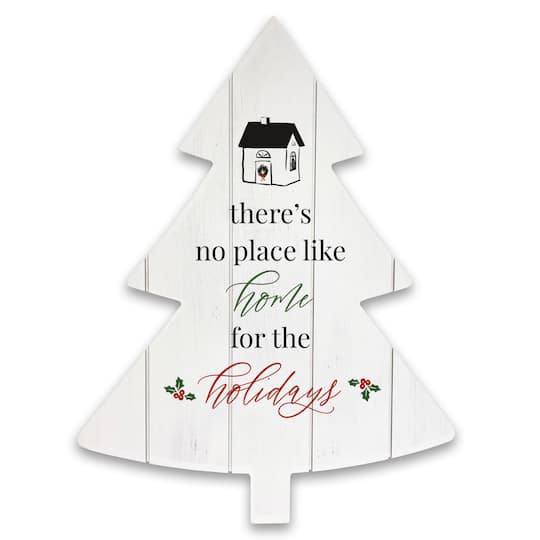 Designs Direct; Home for the Holidays 14" x 18.5" Tree Shaped Pallet Wood; Category:Christmas Wall Decor; Image:1